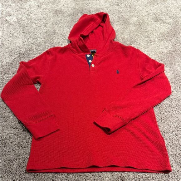 Polo long sleeve waffle top with hood! Button detail! Perfect for holidays. NWOT - Picture 1 of 4